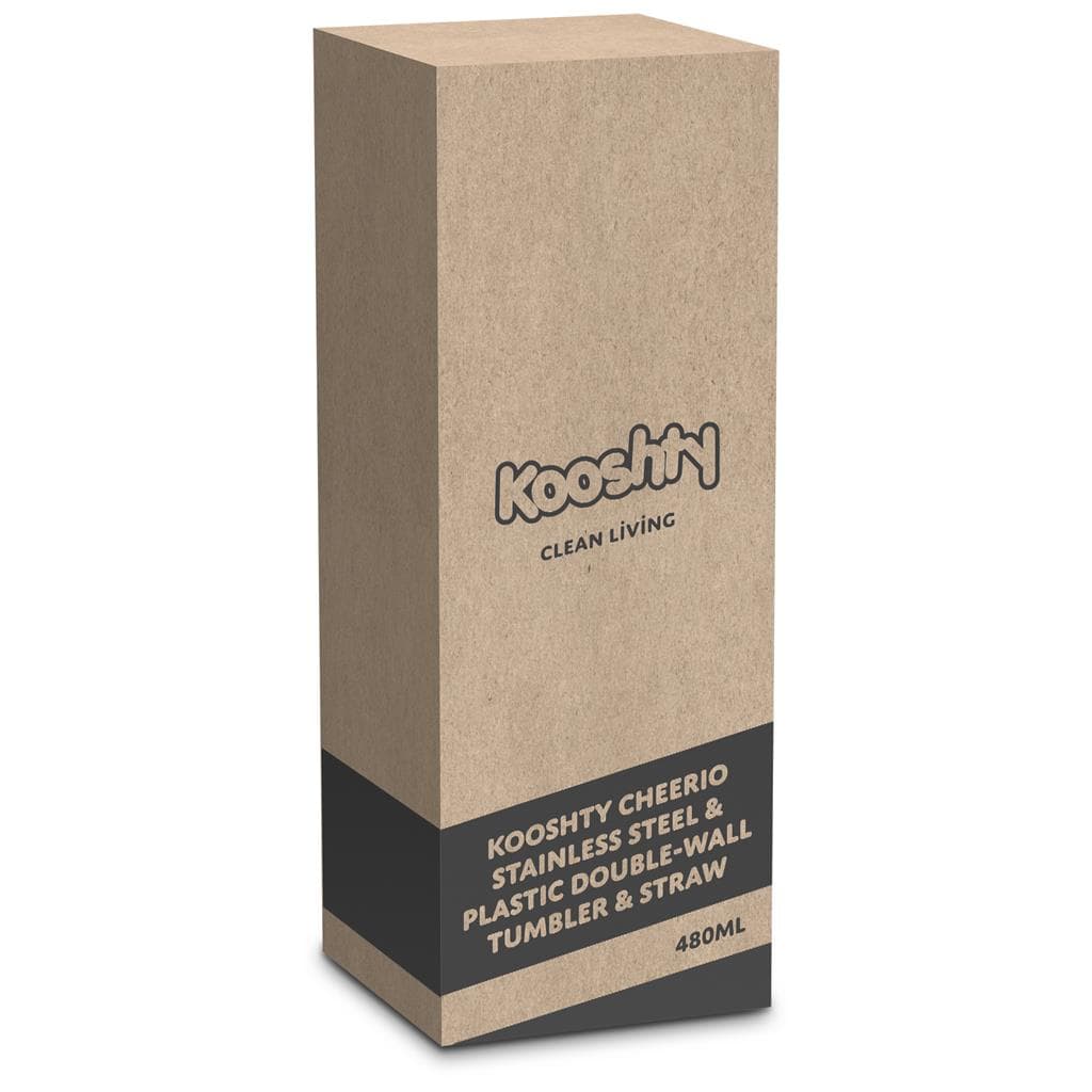 Kooshty Cheerio Stainless Steel & Plastic Double-Wall Tumbler & Straw – 480ml