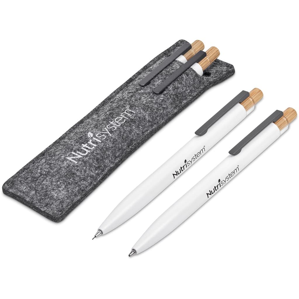 Okiyo Mimo Recycled Aluminum Ball Pen & Pencil Set - Solid White