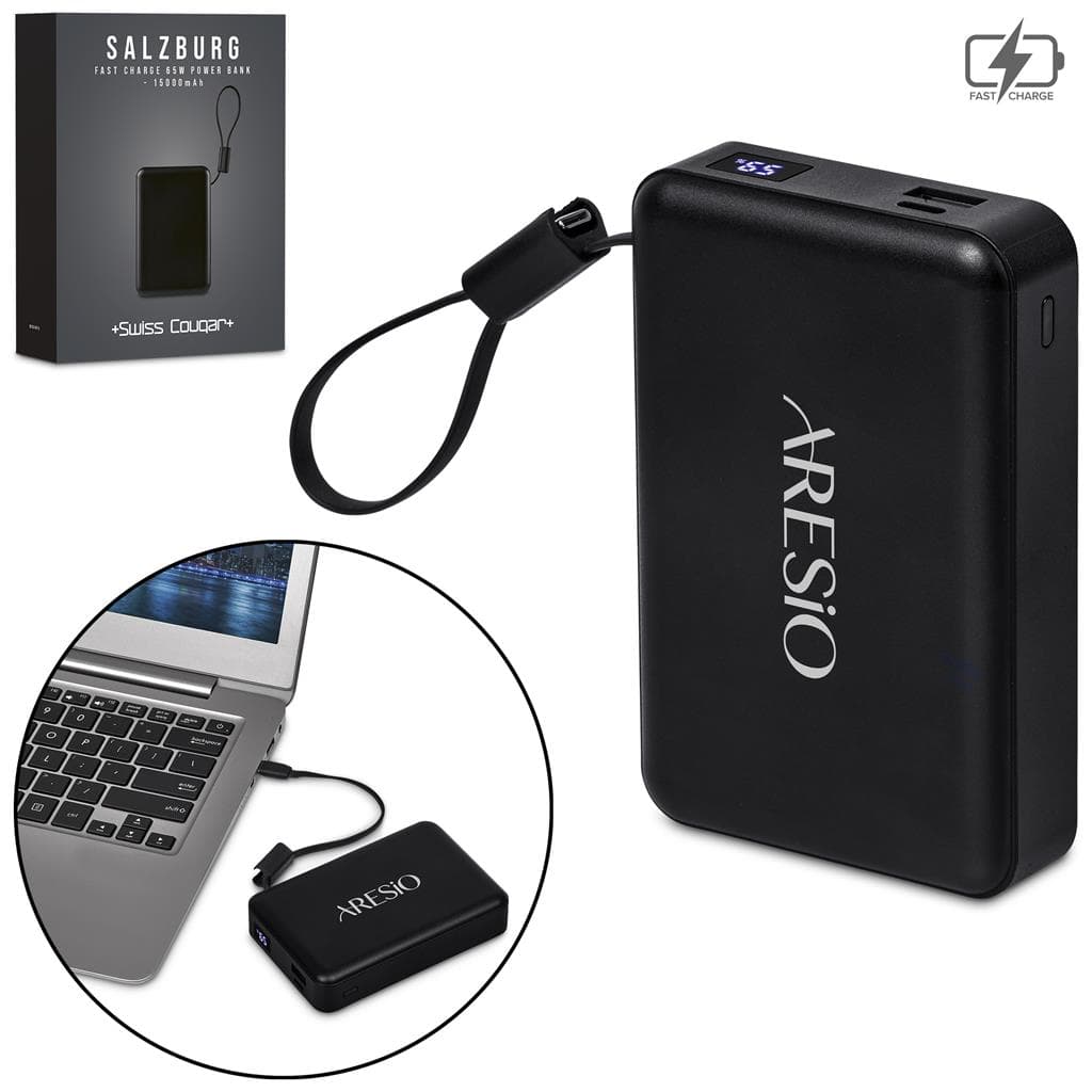 Swiss Cougar Salzburg Fast Charge 65W PD & QC Power Bank - 15 000mAh